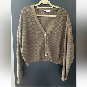 Maurie And Eve Olive Green Cropped Cardigan Sweater MEDIUM